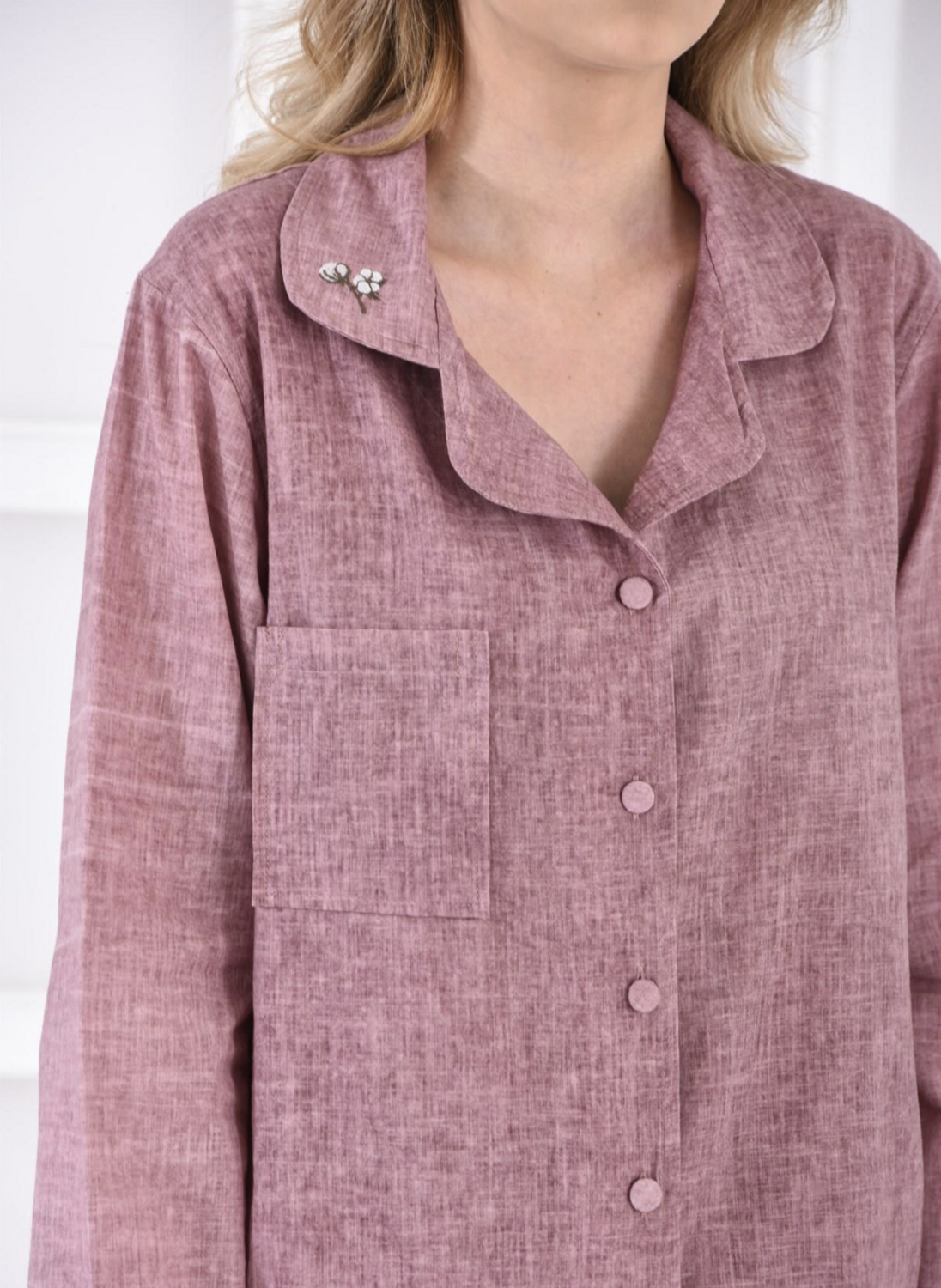 Ecocotton Helen Women&#39;s Pajama Set 100% Organic Cotton Linen Blend Purple