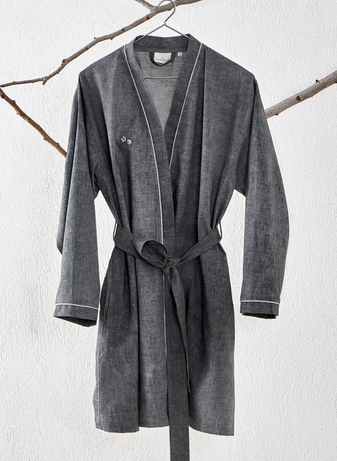 Ecocotton Helen Women Dressing Gown 100% Organic Cotton Linen Blend Anthracite