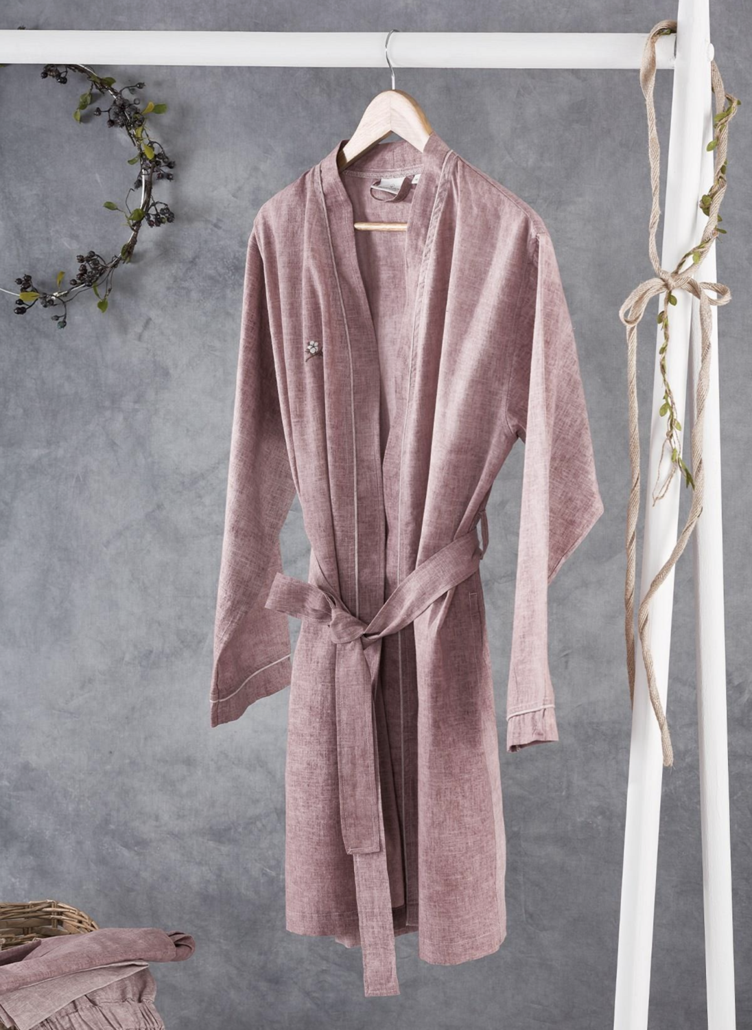 Ecocotton Helen Women&#39;s Dressing Gown 100% Organic Cotton Linen Blend Purple