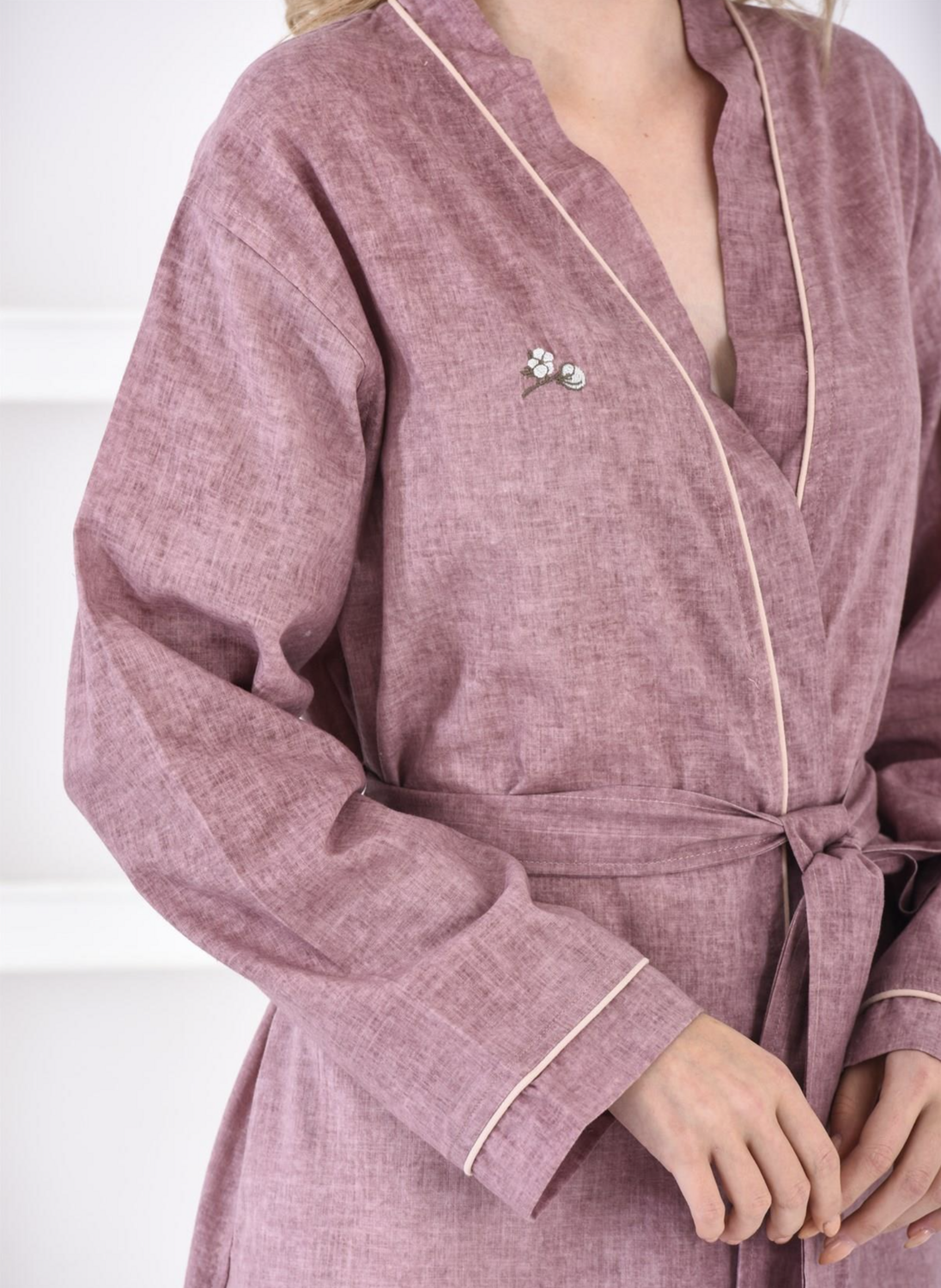 Ecocotton Helen Women&#39;s Dressing Gown 100% Organic Cotton Linen Blend Purple