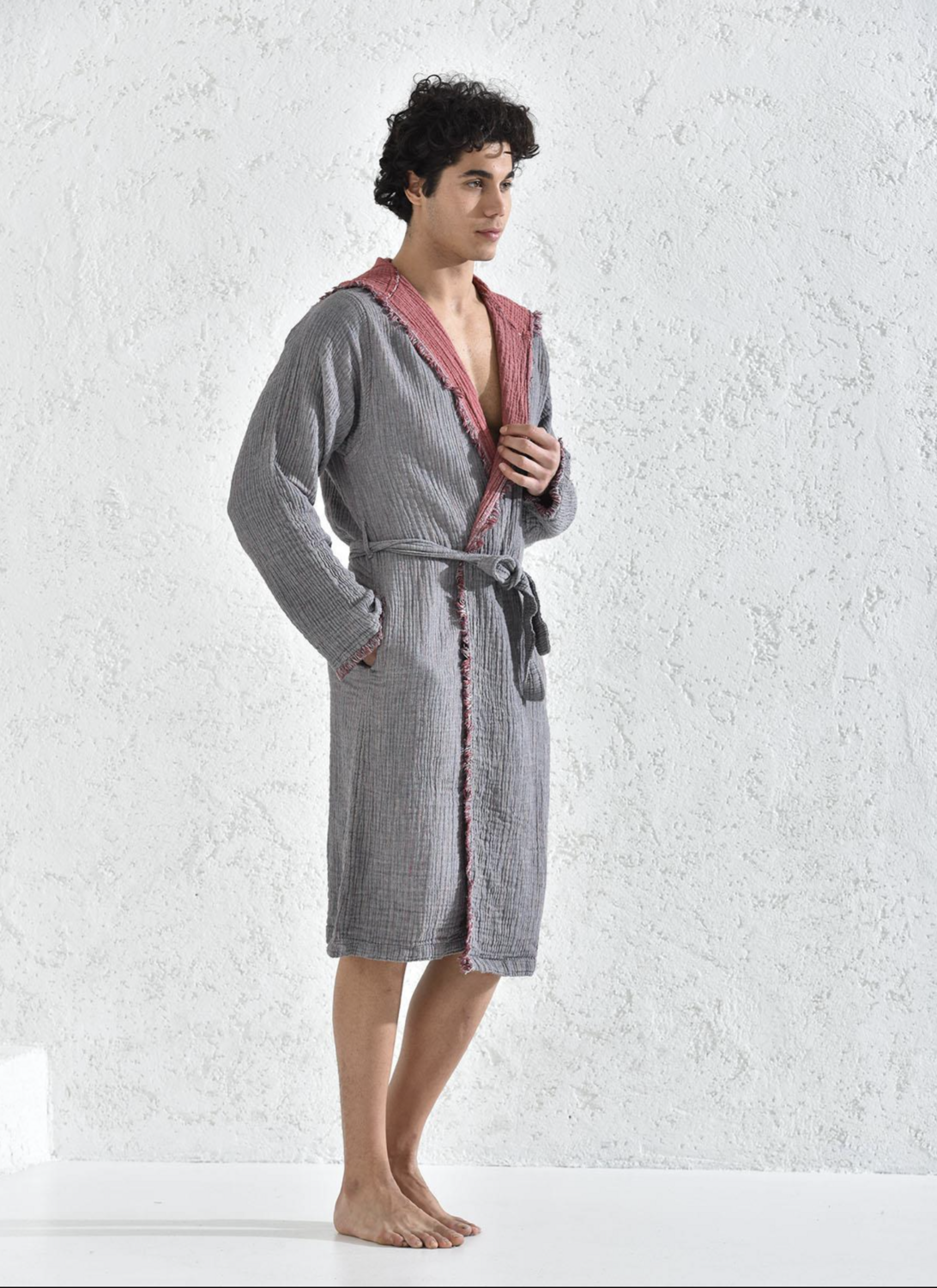 Ecocotton Muna Men&#39;s Bathrobe 100% Organic Cotton Injection Burgundy-Anthracite