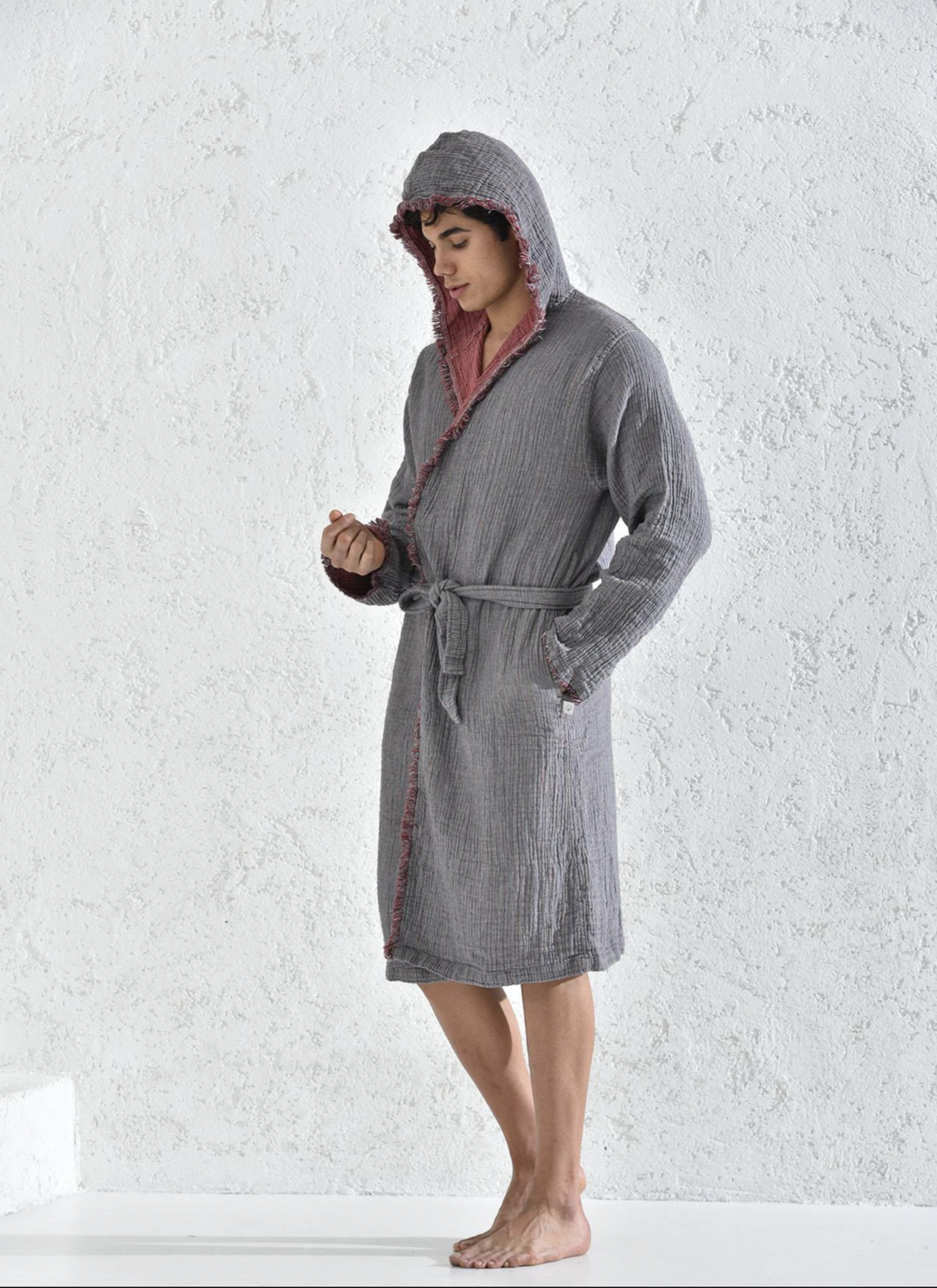 Ecocotton Muna Men&#39;s Bathrobe 100% Organic Cotton Injection Burgundy-Anthracite