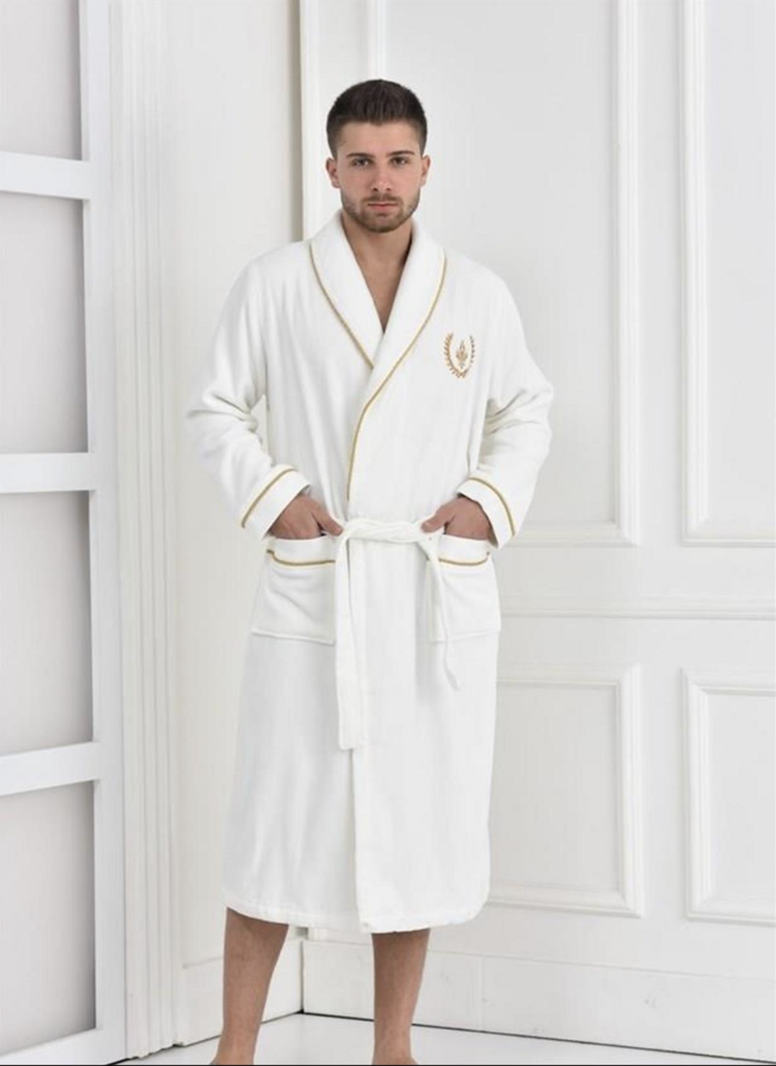 Ecocotton Aslışah Family Bathrobe Set 100% Organic Cotton Embroidered Cream/Cream - M/L