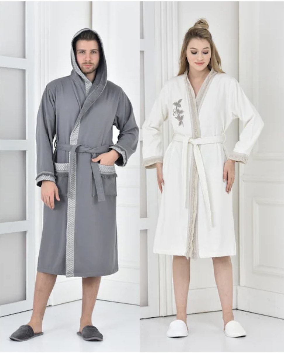 ECOCOTTON Miya Family Bathrobe Set 10 Piece Cream-Anthracite M/L