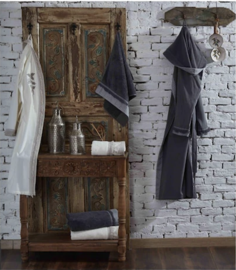 ECOCOTTON Miya Family Bathrobe Set 10 Piece Cream-Anthracite M/L