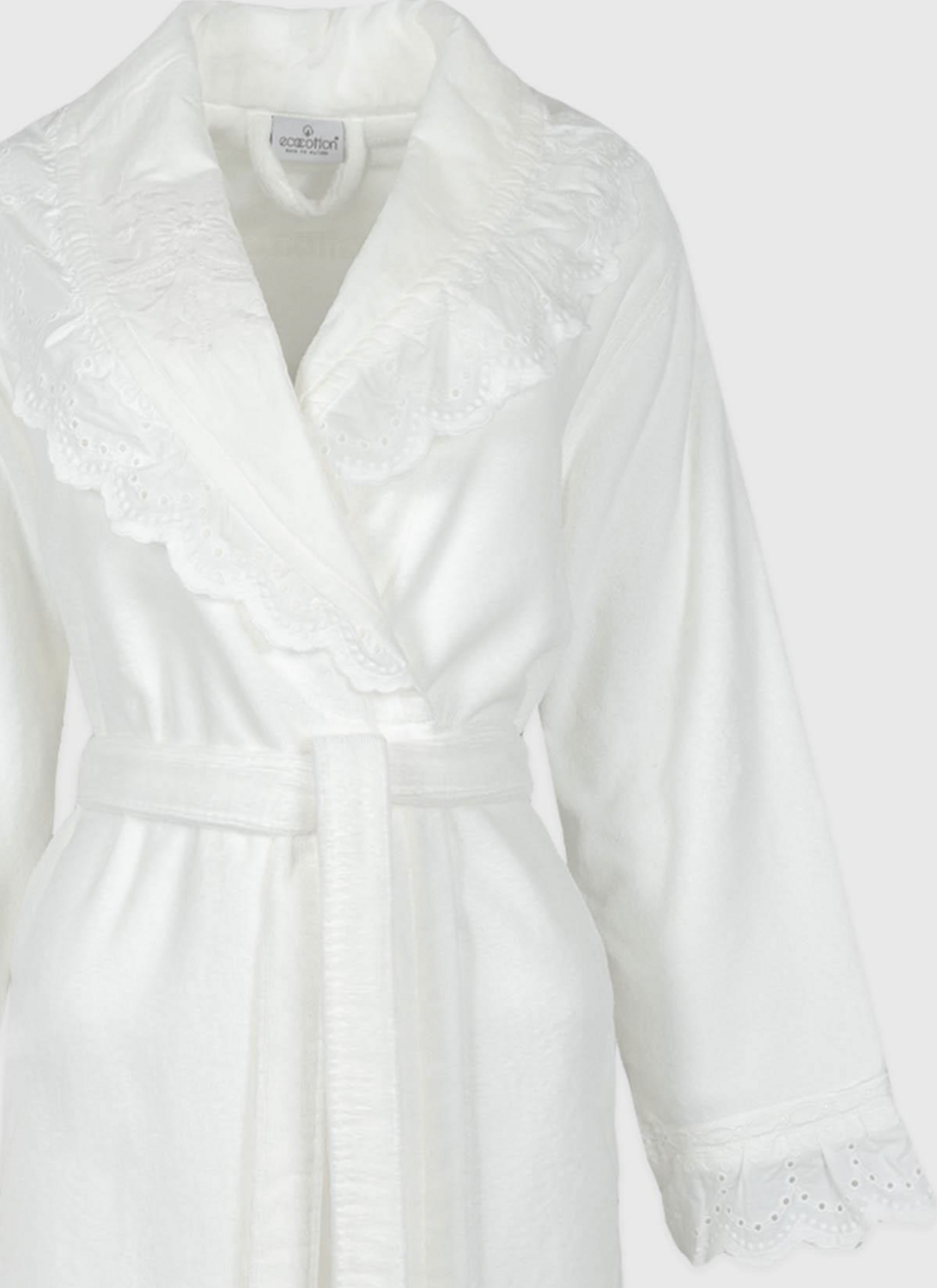 Ecocotton Elsa Women Bathrobe Set 100% Organic Cotton Embroidered Cream
