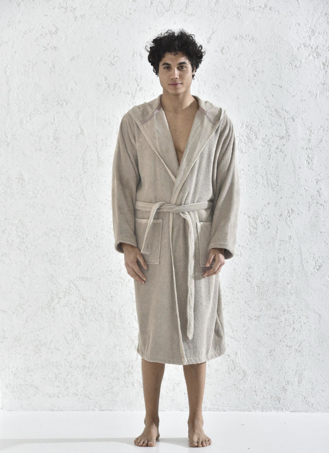 Ecocotton Ecosoft Men&#39;s Bathrobe 100% Organic Cotton Dobby Beige