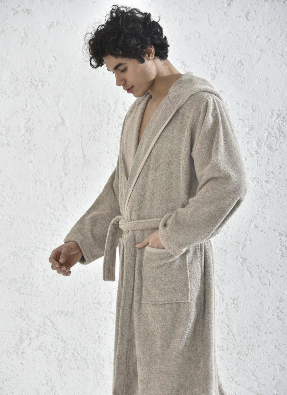 Ecocotton Ecosoft Men&#39;s Bathrobe 100% Organic Cotton Dobby Beige