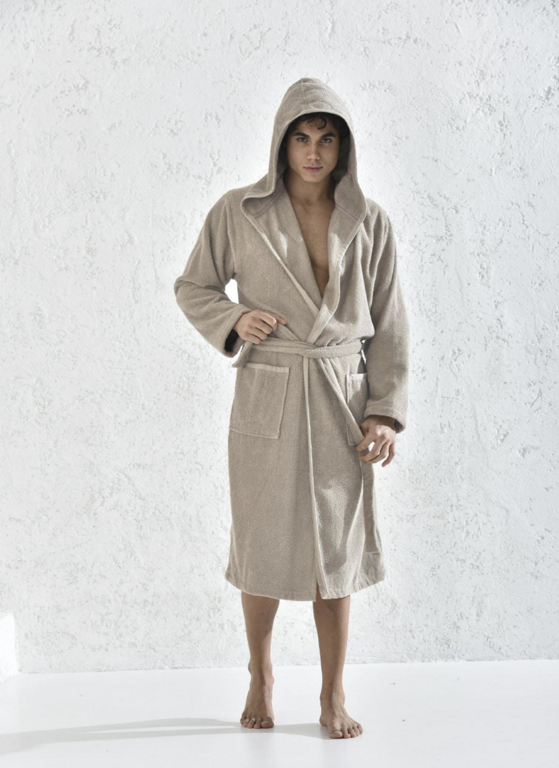 Ecocotton Ecosoft Men&#39;s Bathrobe 100% Organic Cotton Dobby Beige