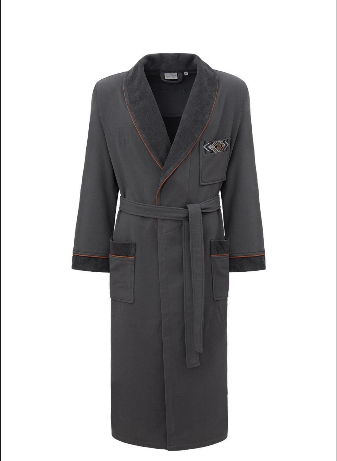 Ecocotton Pamira Men&#39;s Bathrobe 100% Organic Cotton Embroidered Anthracite