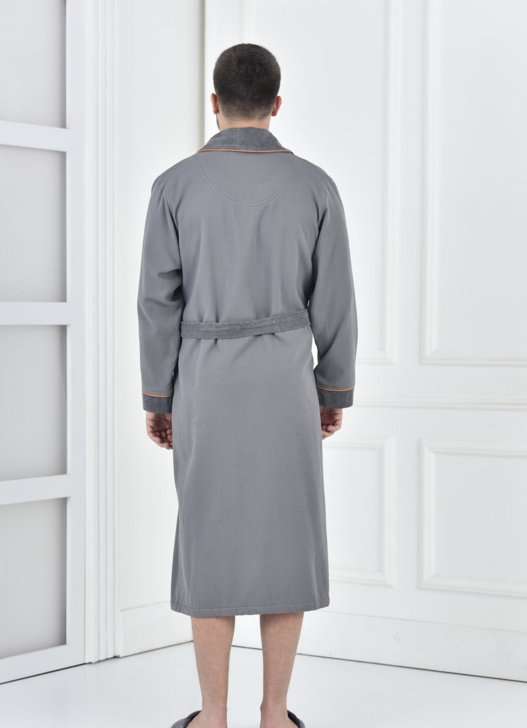 Ecocotton Pamira Men&#39;s Bathrobe 100% Organic Cotton Embroidered Anthracite