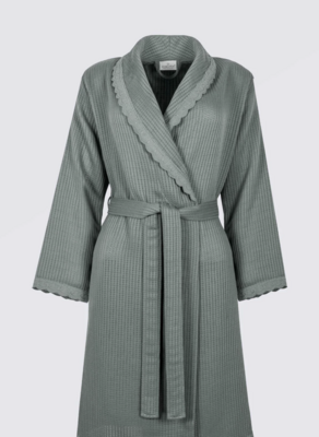 Ecocotton Alessa Women&#39;s Pique Bathrobe 100% Organic Cotton Jacquard Green