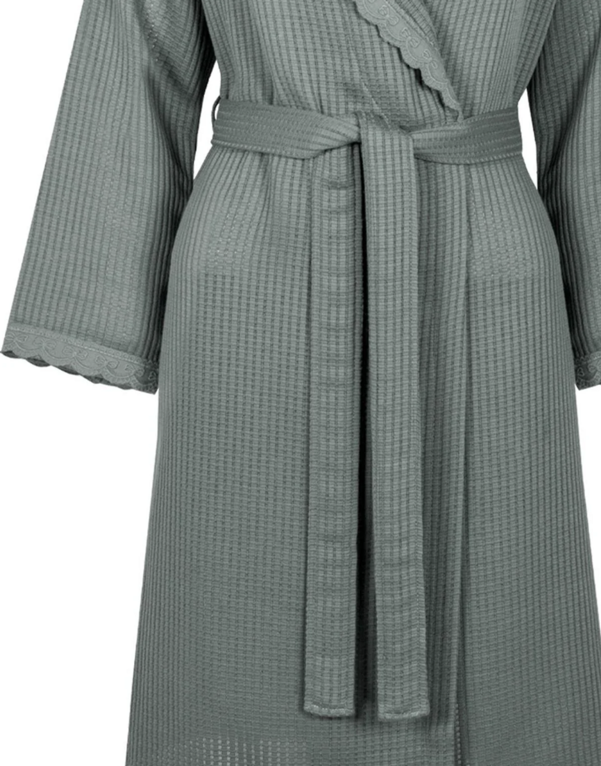 Ecocotton Alessa Women&#39;s Pique Bathrobe 100% Organic Cotton Jacquard Green