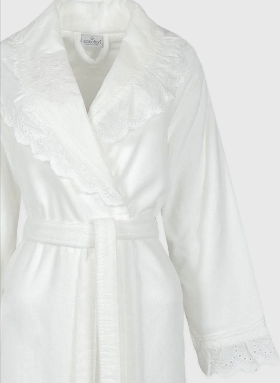 Ecocotton Elsa Women Bathrobe 100% Organic Cotton Embroidered Cream