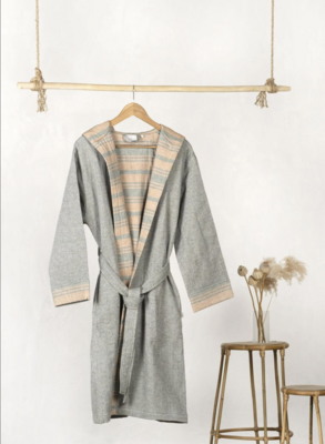 Ecocotton Mila Women&#39;s Bathrobe 100% Organic Muslin Green / Tan