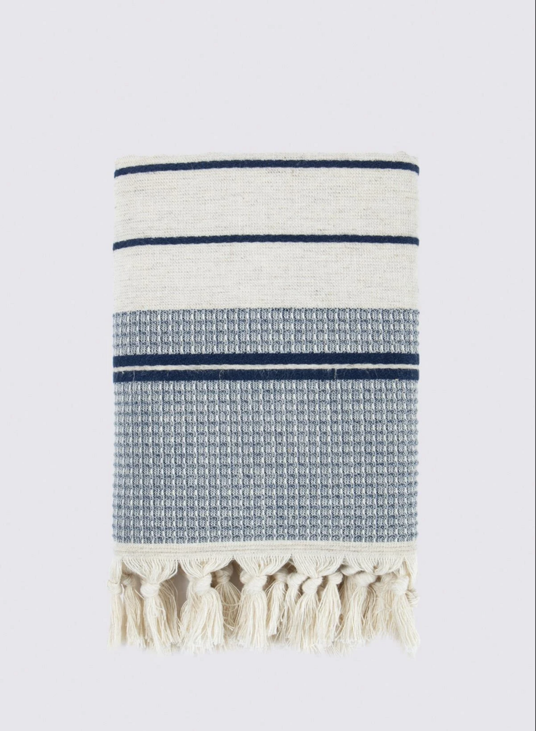 Ecocotton Arden Hand Face Towel 100% Organic Cotton Blended Hemp Towel Navy Blue-Beige 50x90 Cm