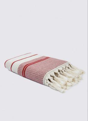 Ecocotton Arden Hand Face Towel 100% Organic Cotton Blended Hemp Towel Red-Beige 50x90 Cm