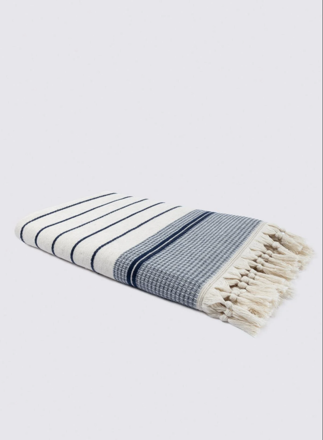 Ecocotton Arden Bath Towel 100% Organic Cotton Blended Hemp Towel Navy Blue-Beige 80x150 Cm