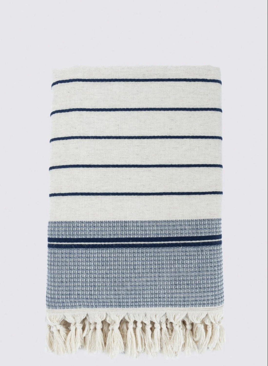 Ecocotton Arden Bath Towel 100% Organic Cotton Blended Hemp Towel Navy Blue-Beige 80x150 Cm