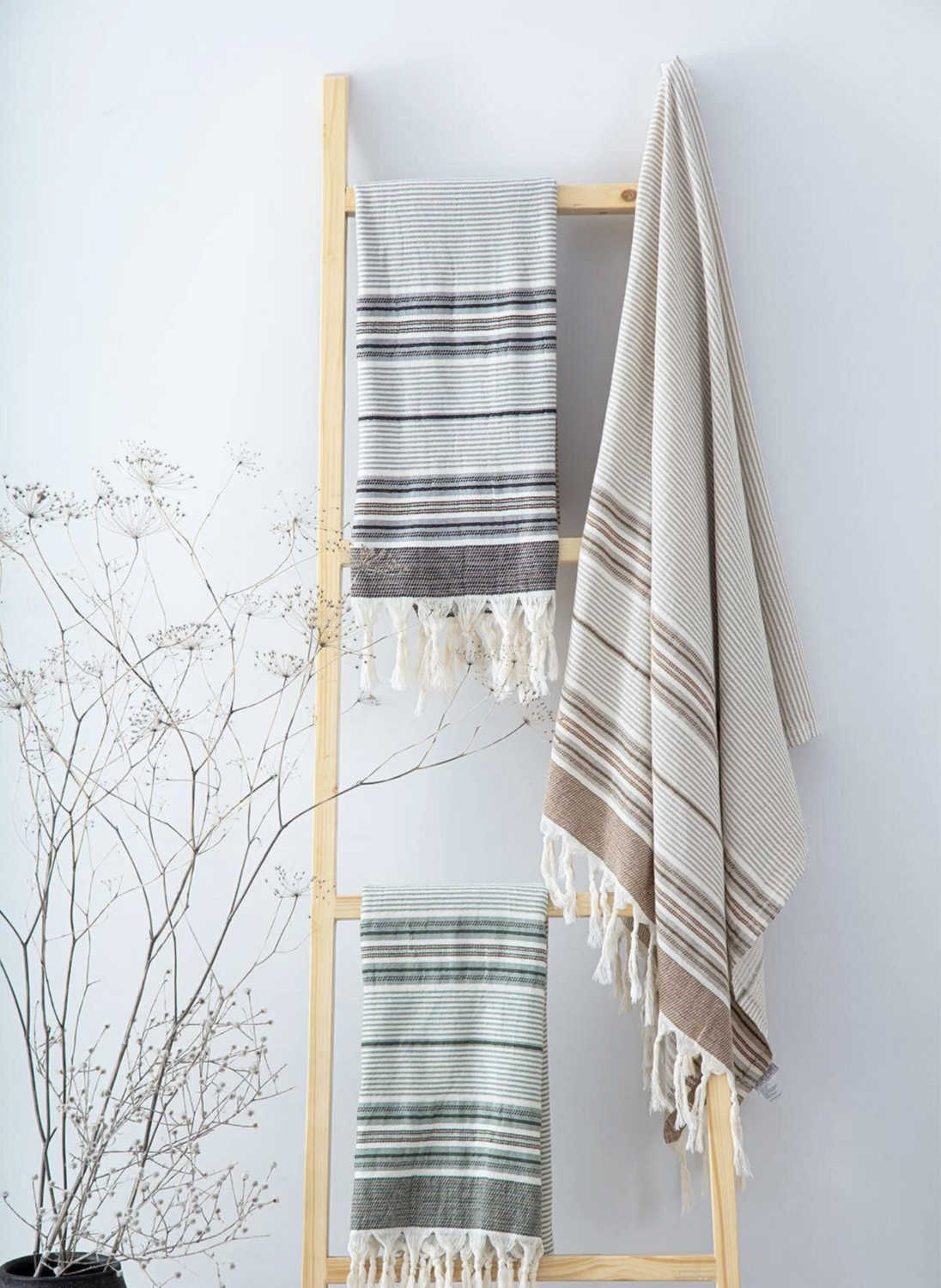 Ecocotton Arya Peshtemal 100% Cotton Jacquard Kilim Fringed Beige 90x180 Cm