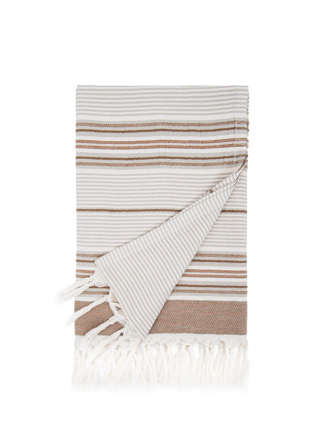 Ecocotton Arya Peshtemal 100% Cotton Jacquard Kilim Fringed Beige 90x180 Cm