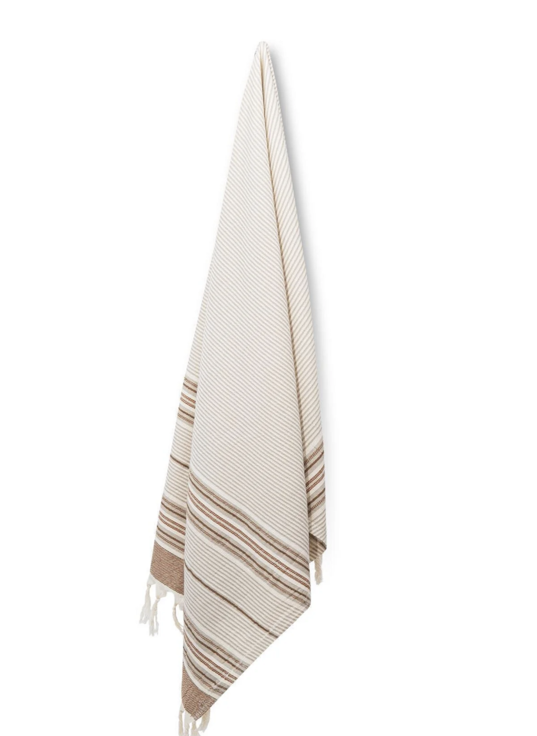 Ecocotton Arya Peshtemal 100% Cotton Jacquard Kilim Fringed Beige 90x180 Cm