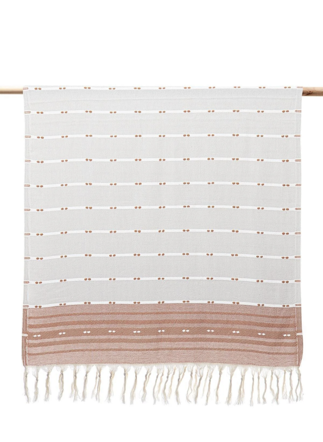 Ecocotton Milena Peshtemal 100% Cotton Jacquard Kilim Fringed Beige 90x180 Cm