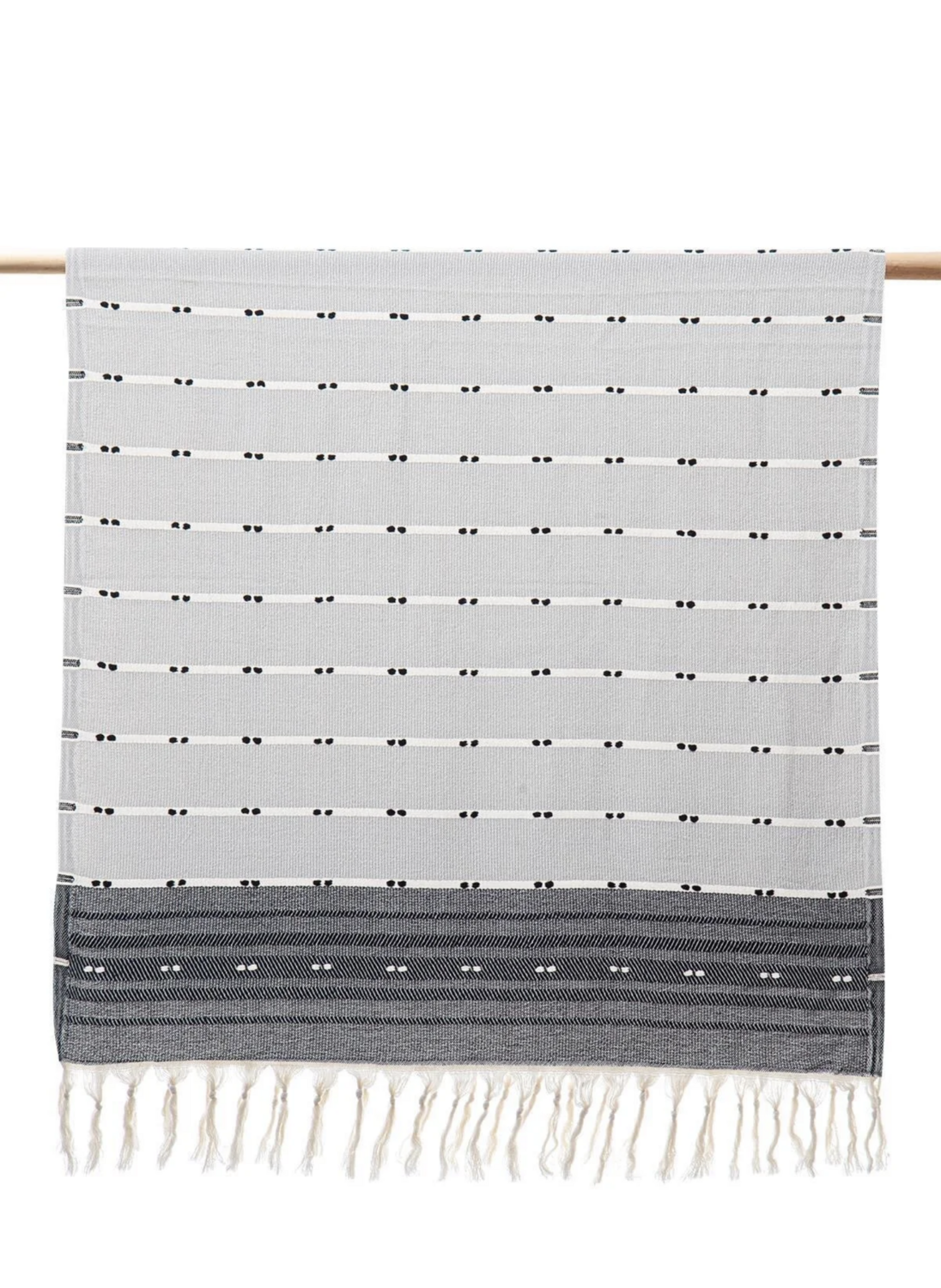Ecocotton Milena Peshtemal 100% Cotton Jacquard Kilim Fringed Black 90x180 Cm