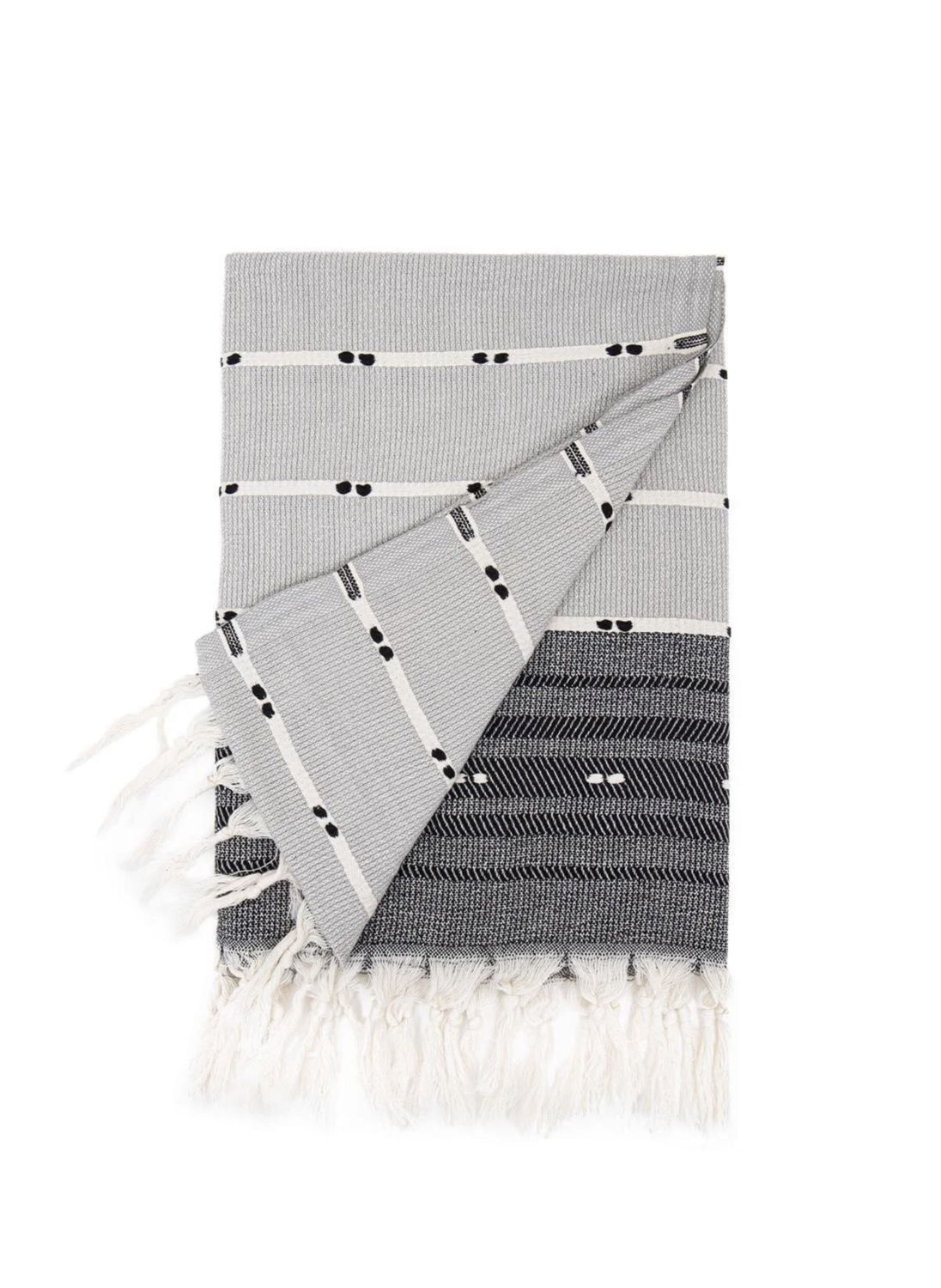 Ecocotton Milena Peshtemal 100% Cotton Jacquard Kilim Fringed Black 90x180 Cm