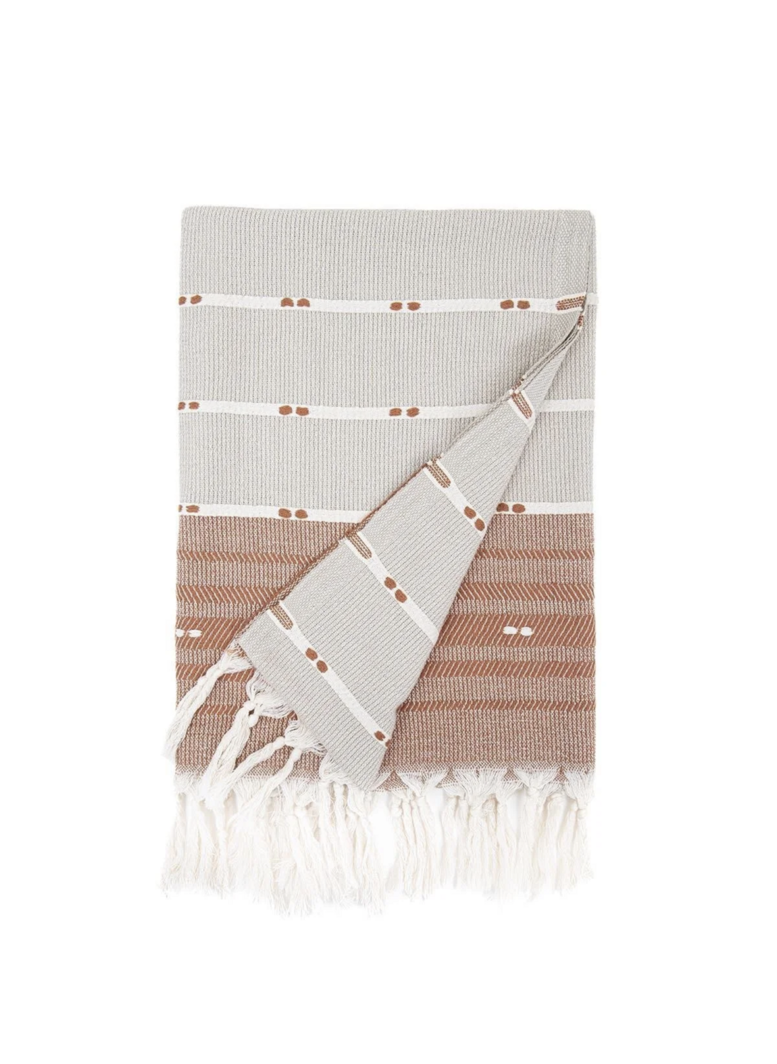 Ecocotton Milena Peshtemal 100% Cotton Jacquard Kilim Fringed Beige 90x180 Cm