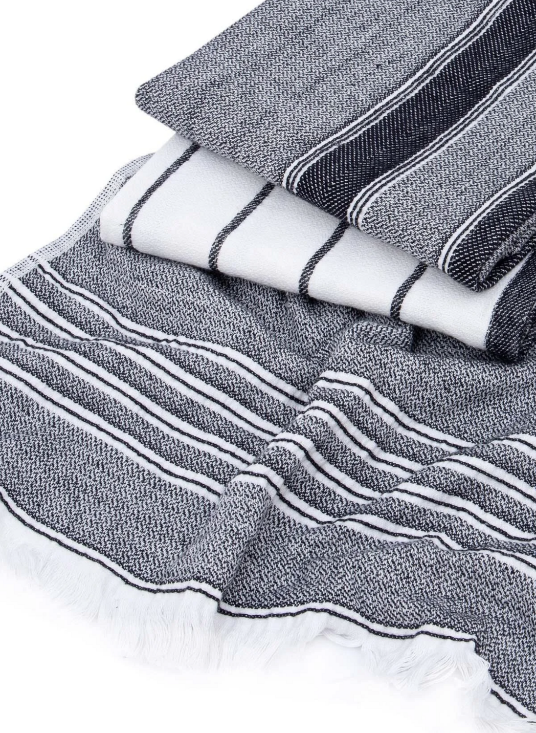 Ecocotton Elis 3'lü Kurulama Havlusu %100 Organik Pamuklu İplik Boyalı Özel Dokuma Siyah-Krem 40X60 Cm