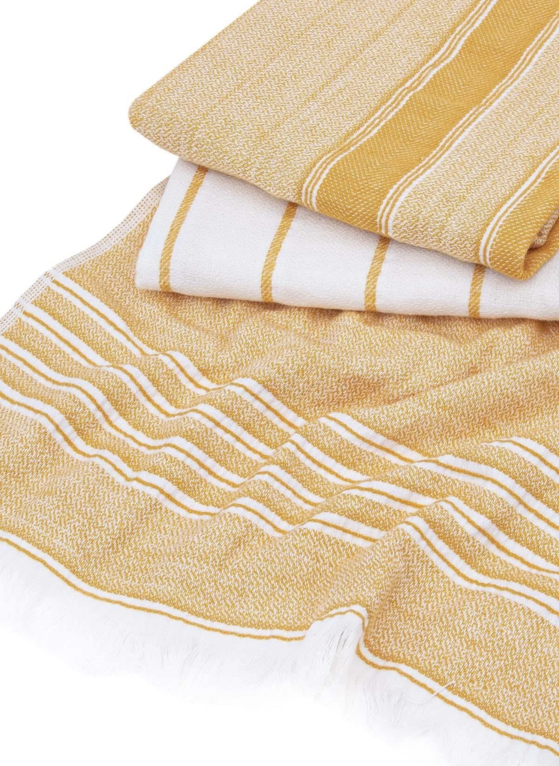 Ecocotton Elis 3-Piece Drying Towel 100% Organic Cotton Yarn Dyed Special Woven Yellow-Cream 40X60 Cm