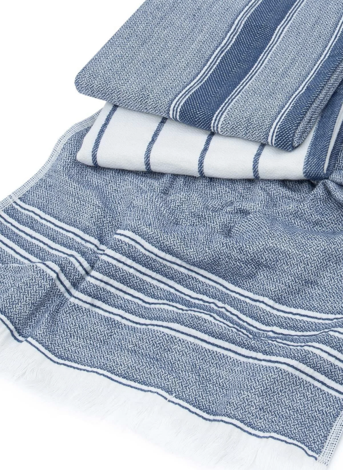 Ecocotton Elis 3-Piece Drying Towel 100% Organic Cotton Yarn Dyed Special Woven Blue-Cream 40X60 Cm