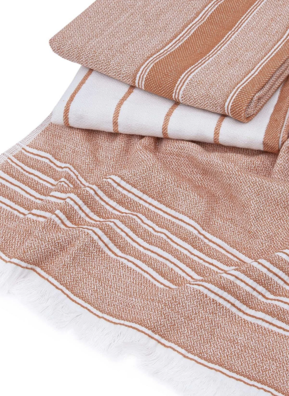 Ecocotton Elis 3-Piece Drying Towel 100% Organic Cotton Yarn Dyed Special Woven Terra-Cream 40X60 Cm