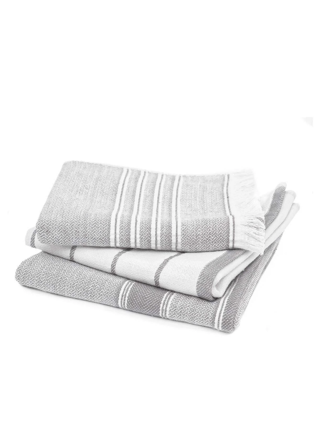Ecocotton Elis 3-Piece Drying Towel 100% Organic Cotton Yarn Dyed Special Woven Gray-Cream 40X60 Cm