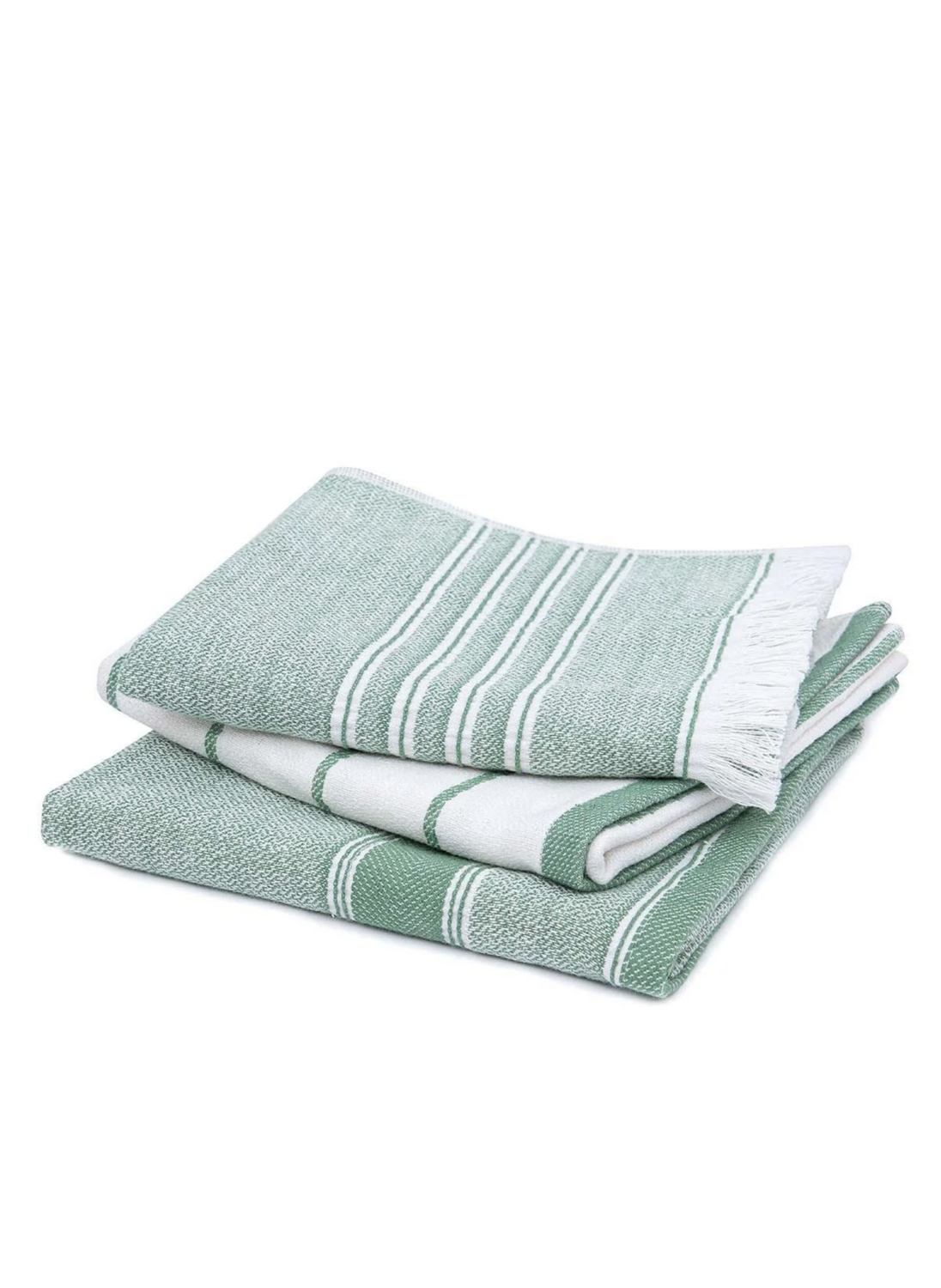 Ecocotton Elis 3-Piece Drying Towel 100% Organic Cotton Yarn Dyed Special Woven Green-Cream 40X60 Cm