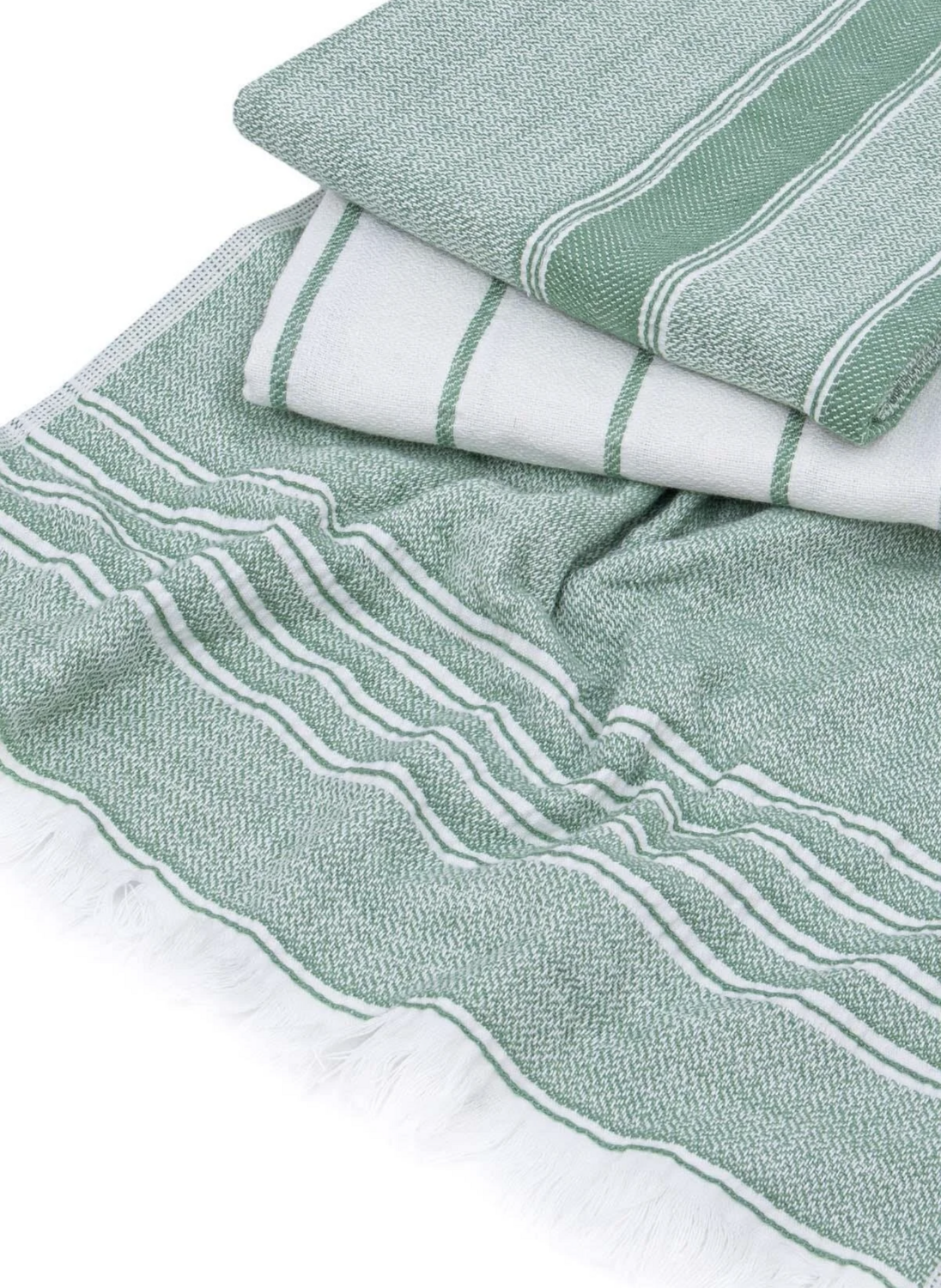 Ecocotton Elis 3-Piece Drying Towel 100% Organic Cotton Yarn Dyed Special Woven Green-Cream 40X60 Cm