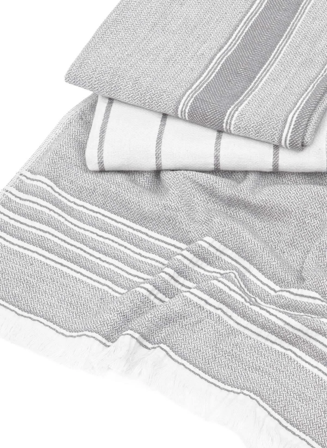 Ecocotton Elis 3-Piece Drying Towel 100% Organic Cotton Yarn Dyed Special Woven Gray-Cream 40X60 Cm