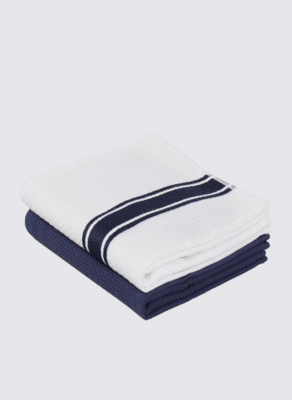 Ecocotton Elvin 2-Piece Drying Towel 100% Organic Cotton Special Woven Navy Blue-Cream 40X60 Cm