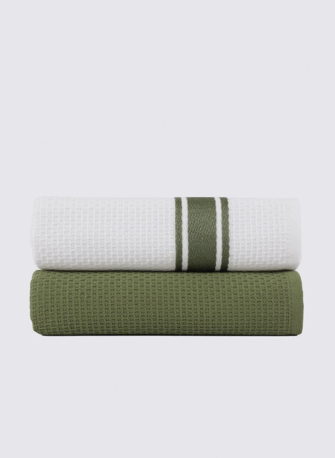 Ecocotton Elvin 2-Piece Drying Towel 100% Organic Cotton Special Woven Green-Cream 40X60 Cm