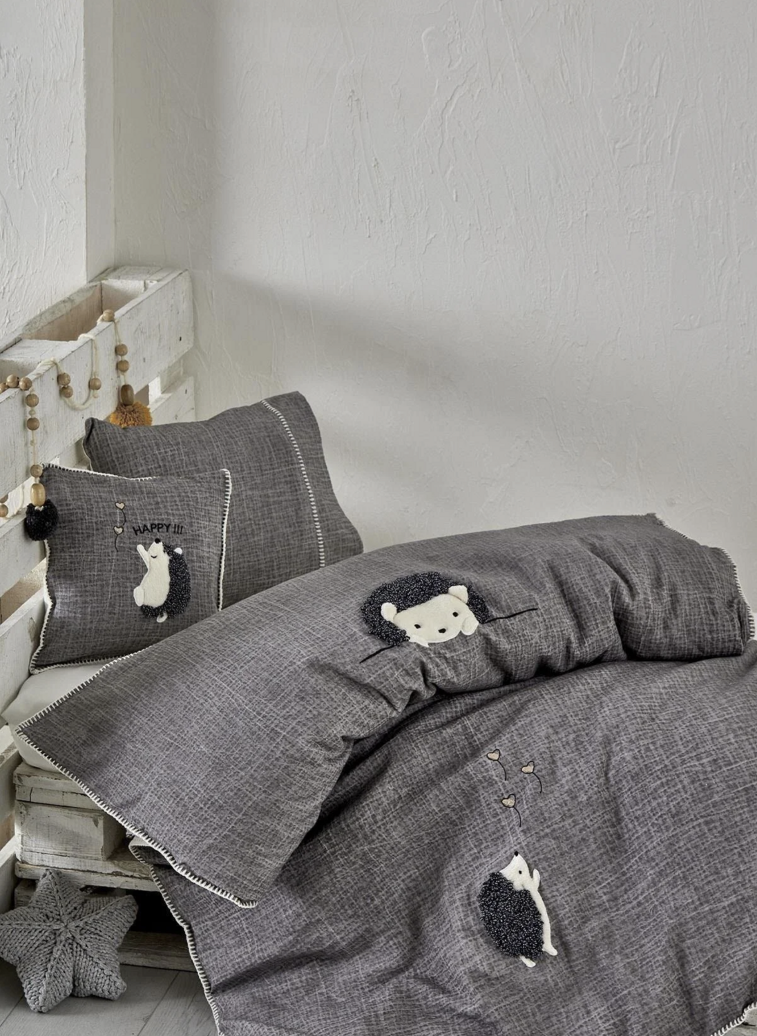 Ecocotton Migala Baby Bedding Set 100% Organic Cotton Muslin Embroidered Gray 100x150 Cm