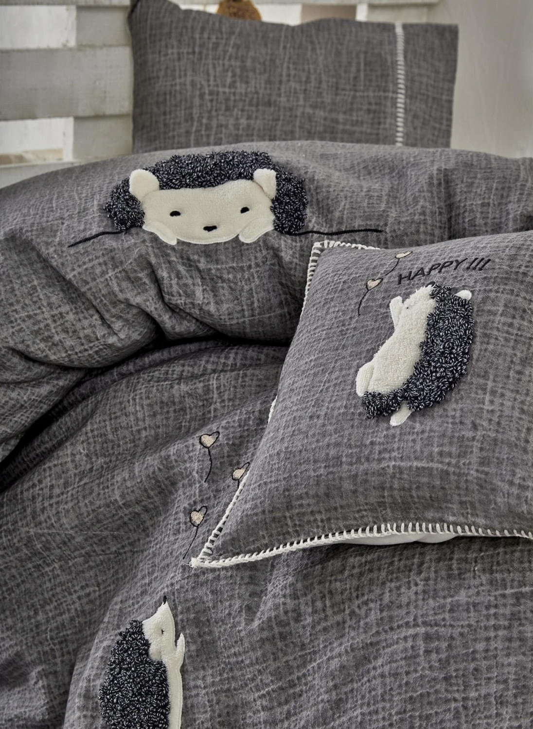 Ecocotton Migala Baby Bedding Set 100% Organic Cotton Muslin Embroidered Gray 100x150 Cm