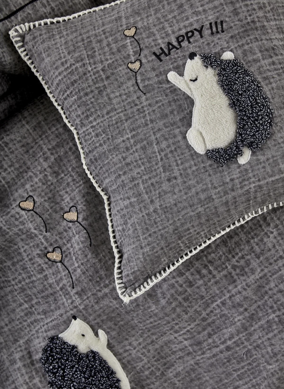 Ecocotton Migala Baby Bedding Set 100% Organic Cotton Muslin Embroidered Gray 100x150 Cm