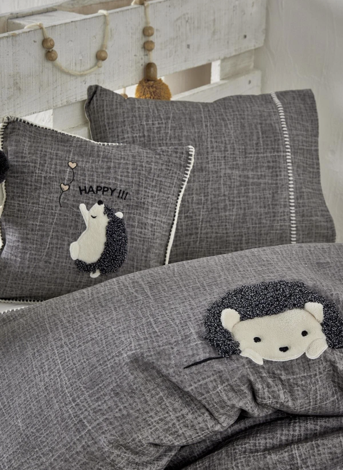 Ecocotton Migala Baby Bedding Set 100% Organic Cotton Muslin Embroidered Gray 100x150 Cm