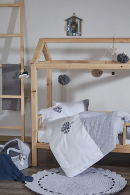 Ecocotton Mimosa Baby Boy Duvet Cover Set 100% Organic Cotton Hand Embroidered Gray 100x150 Cm