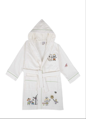 Ecocotton Carnaval Unisex Children&#39;s Bathrobe 100% Organic Cotton Embroidered Cream
