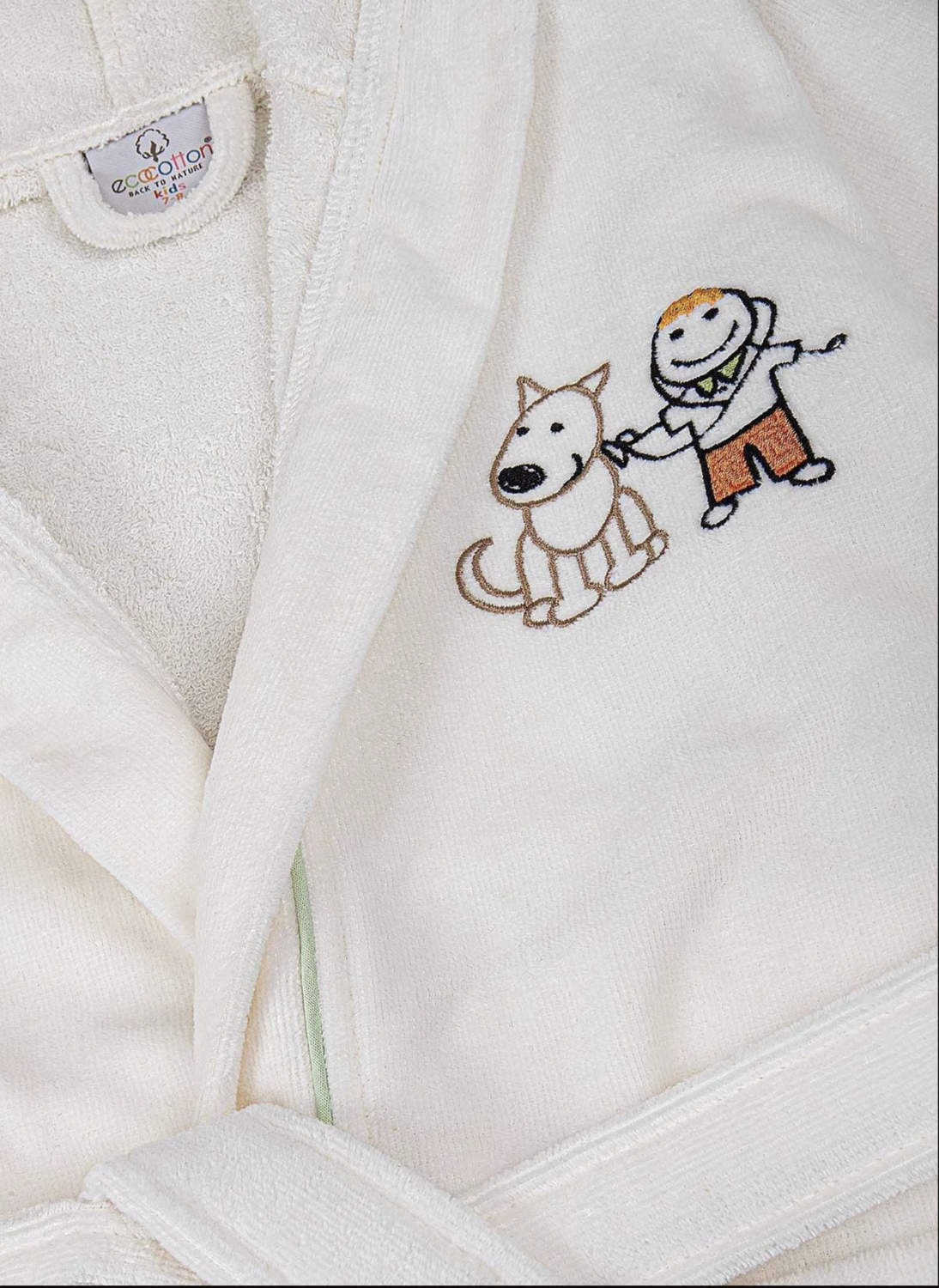 Ecocotton Carnaval Unisex Children&#39;s Bathrobe 100% Organic Cotton Embroidered Cream