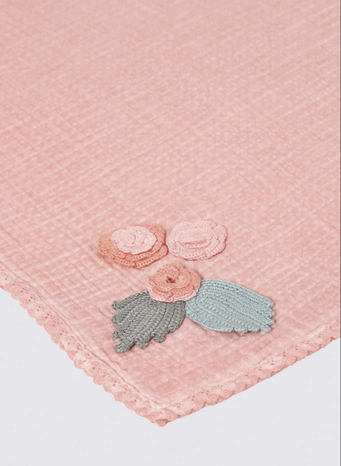 Ecocotton Berin Baby Bedspread 100% Organic Cotton Muslin Hand Embroidered Powder 100x100 Cm