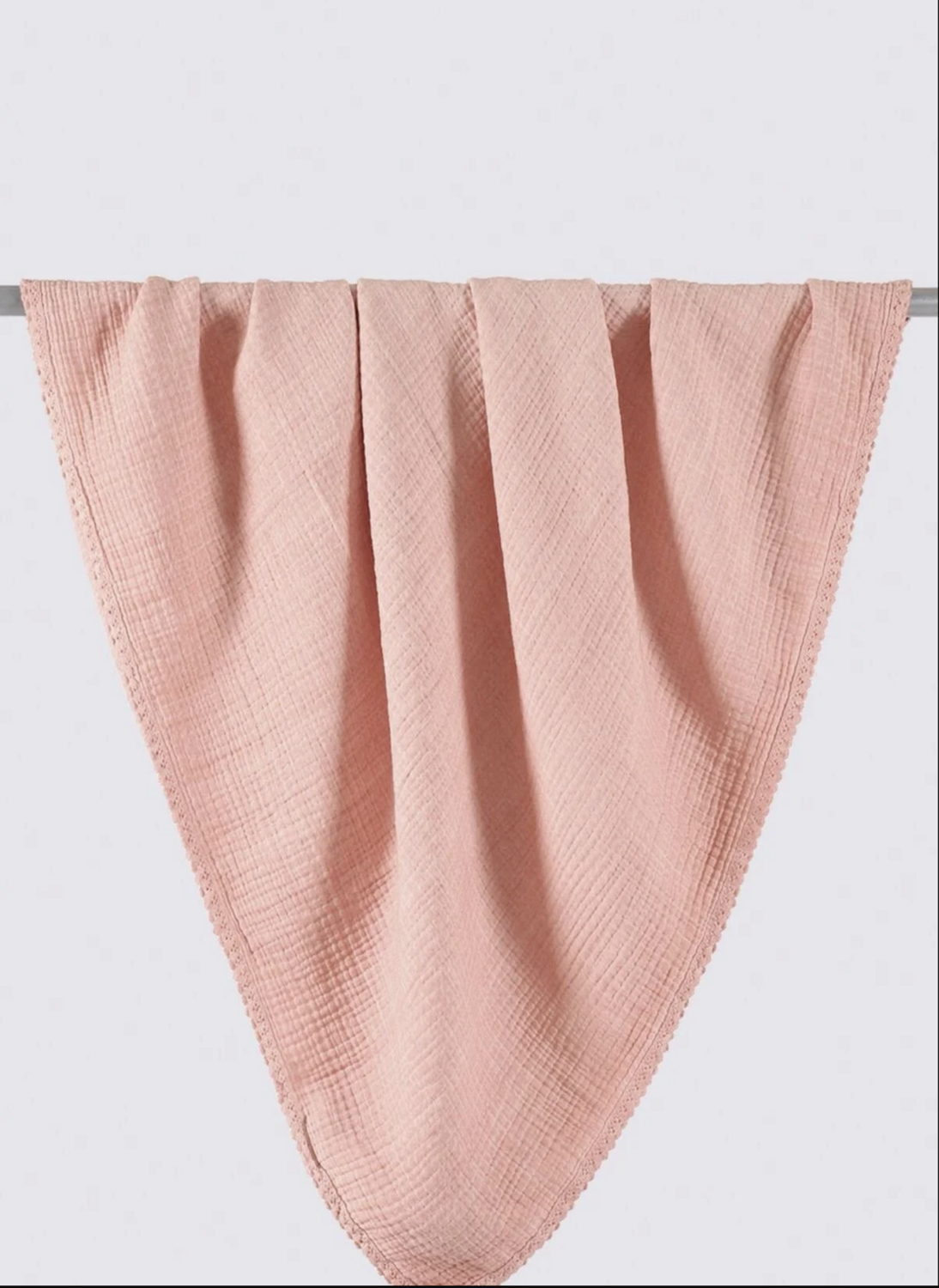 Ecocotton Berin Baby Bedspread 100% Organic Cotton Muslin Hand Embroidered Powder 100x100 Cm
