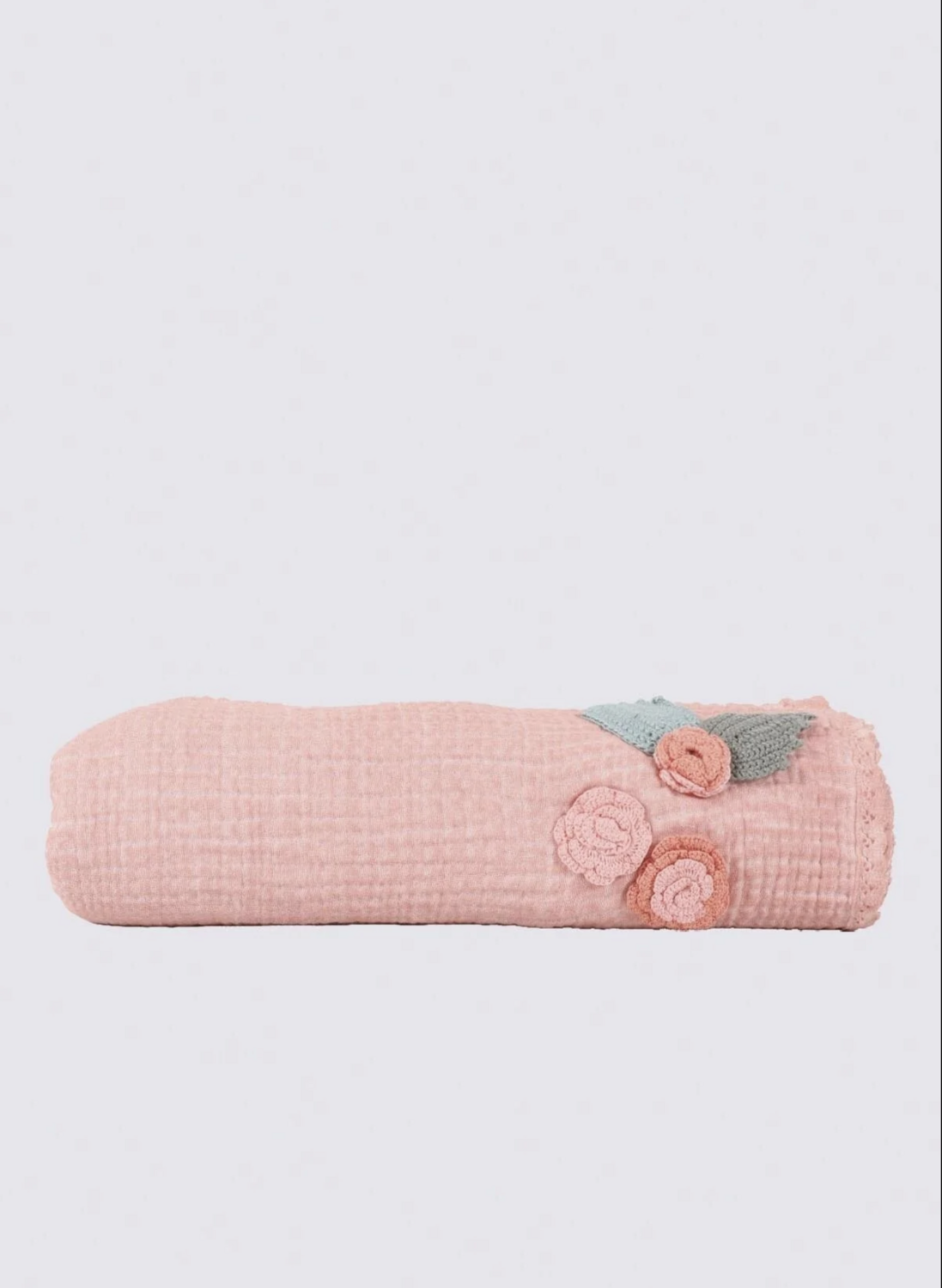 Ecocotton Berin Baby Bedspread 100% Organic Cotton Muslin Hand Embroidered Powder 100x100 Cm